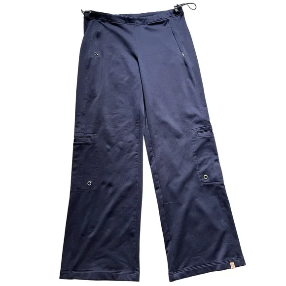 VTG Y2K Wide Leg Cargo Sweats Pants Athletic Lounge Navy Drawstring Size M Lucy - Picture 1 of 6